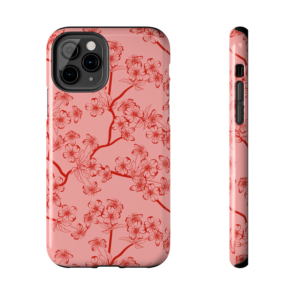 Maroon & Blush Striped Tough Phone Case — Durable Protective iPhone Cover