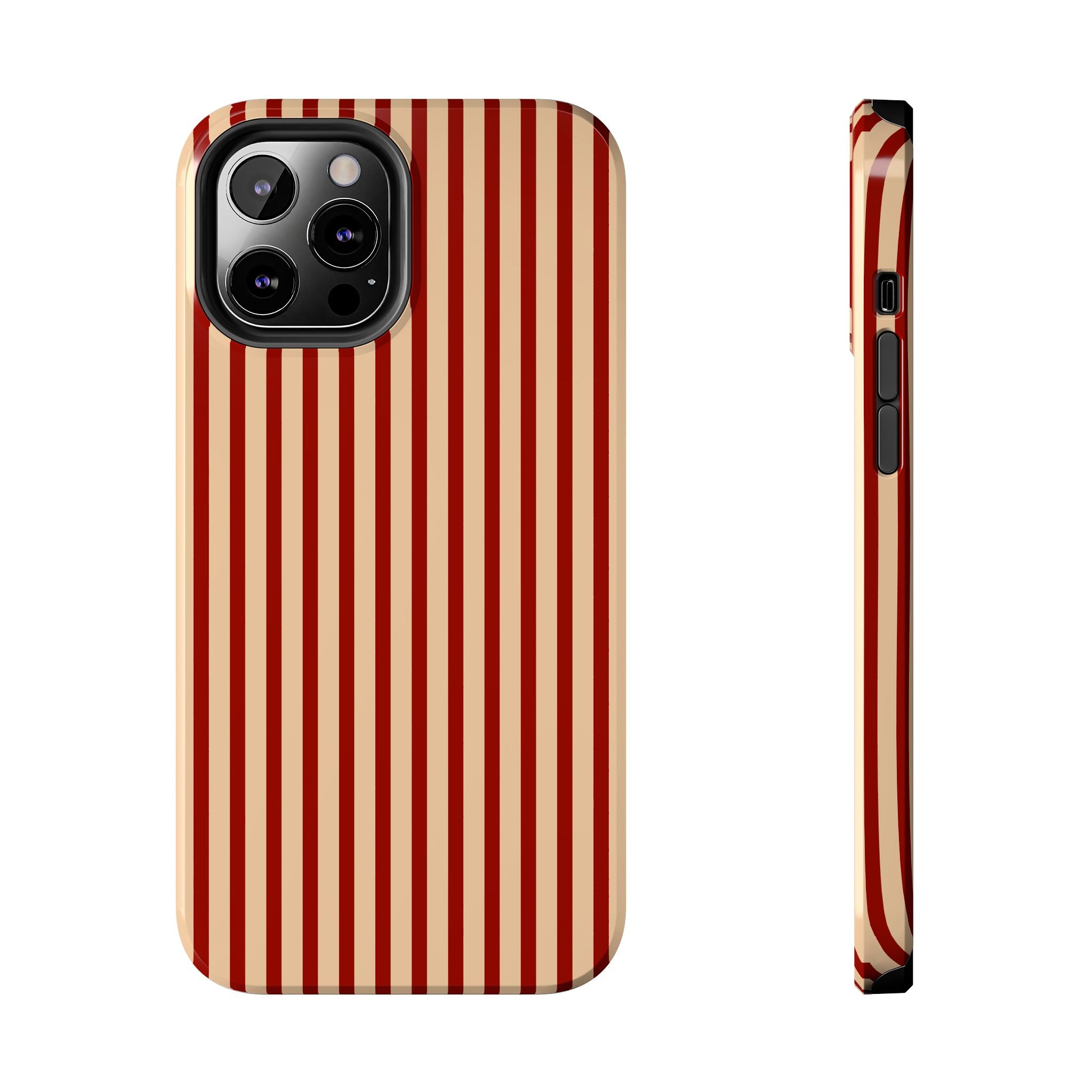 Maroon & Blush Striped Tough Phone Case — Durable Protective iPhone Cover