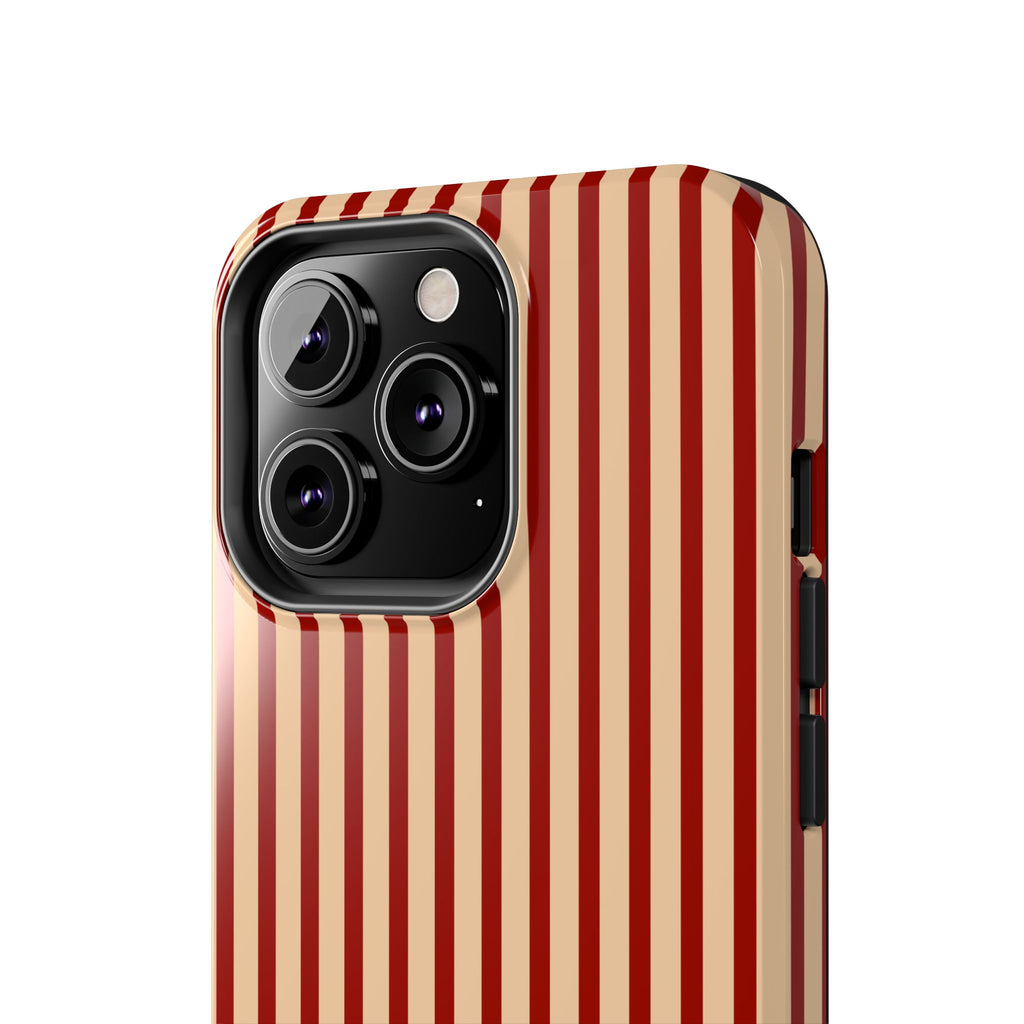 Maroon & Blush Striped Tough Phone Case — Durable Protective iPhone Cover