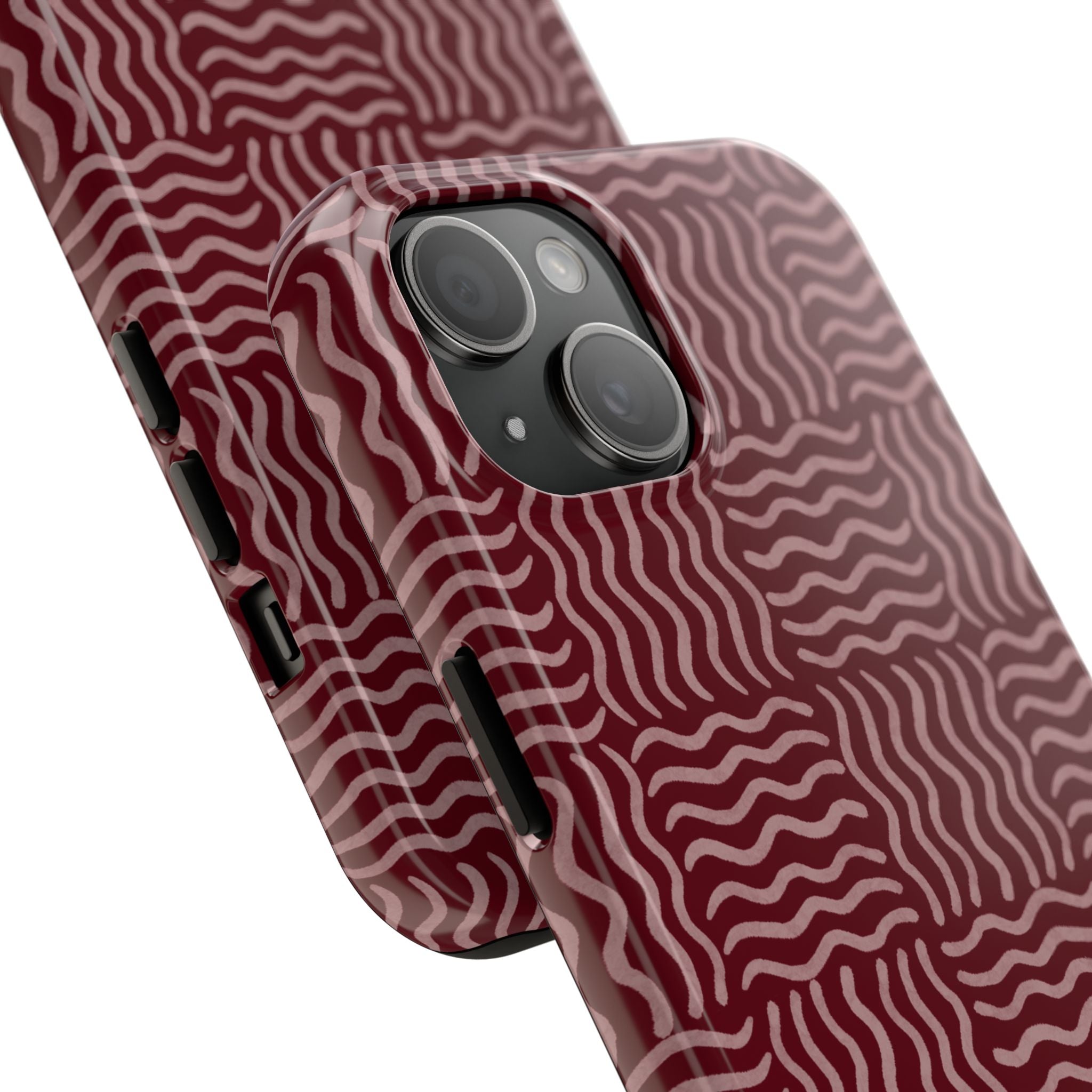 Rhythm & Form | Burgundy Wavy Grid Phone Case