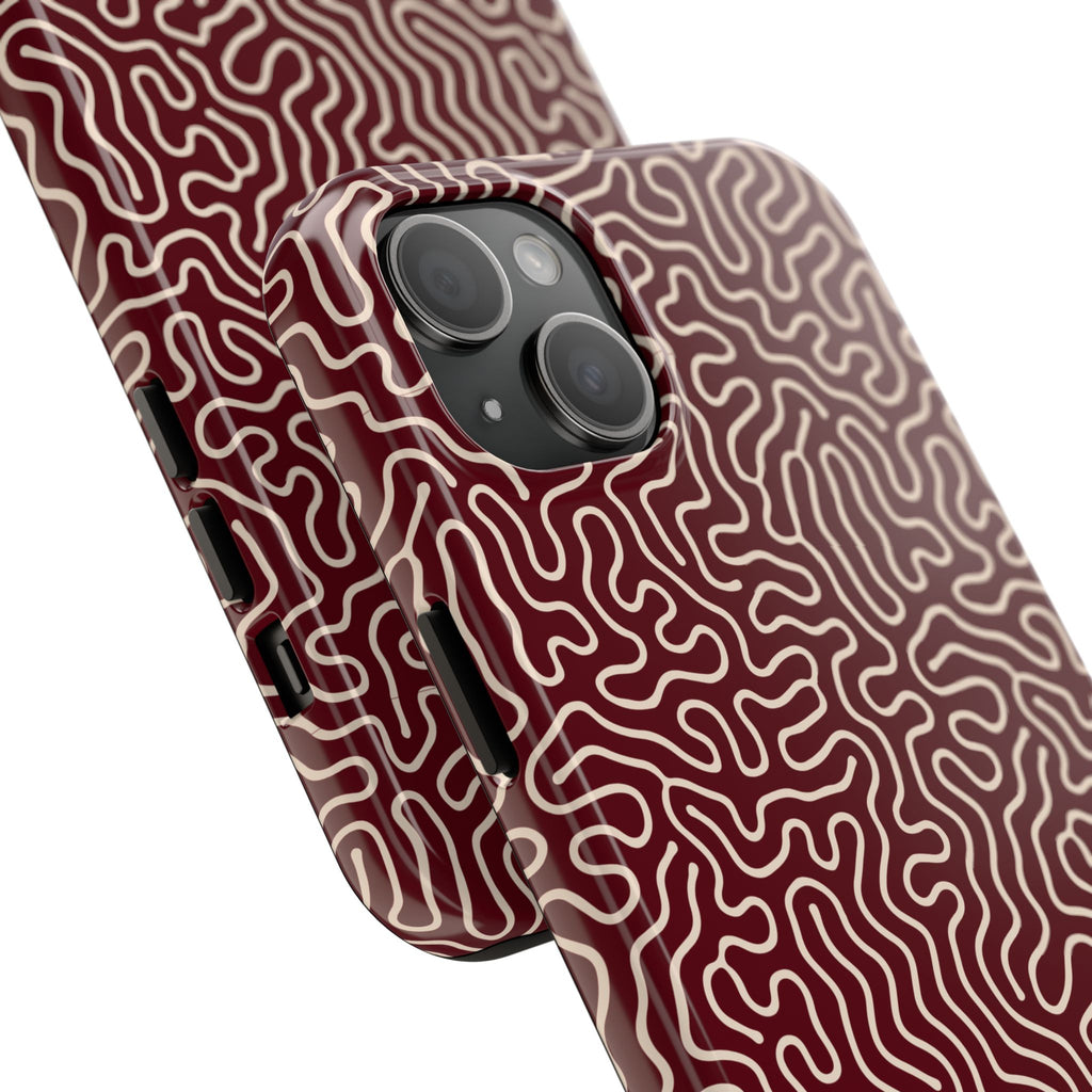 Crimson Reverie | Burgundy Abstract Line Phone Case