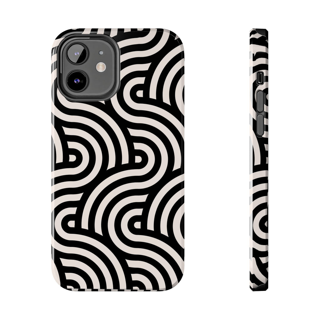Maroon & Blush Striped Tough Phone Case — Durable Protective iPhone Cover