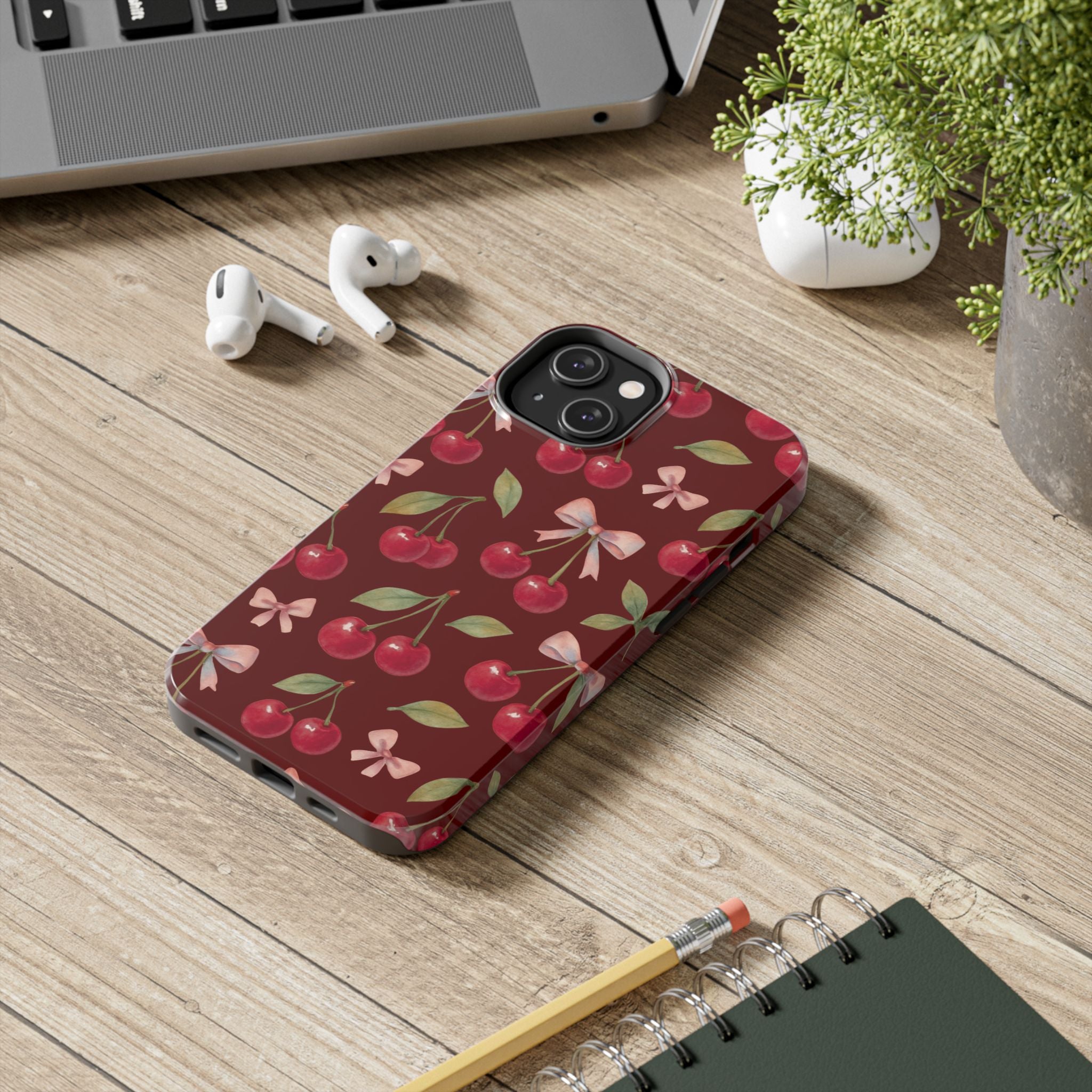 Cherry Kiss | Cherry Bow Print Tough Phone Case