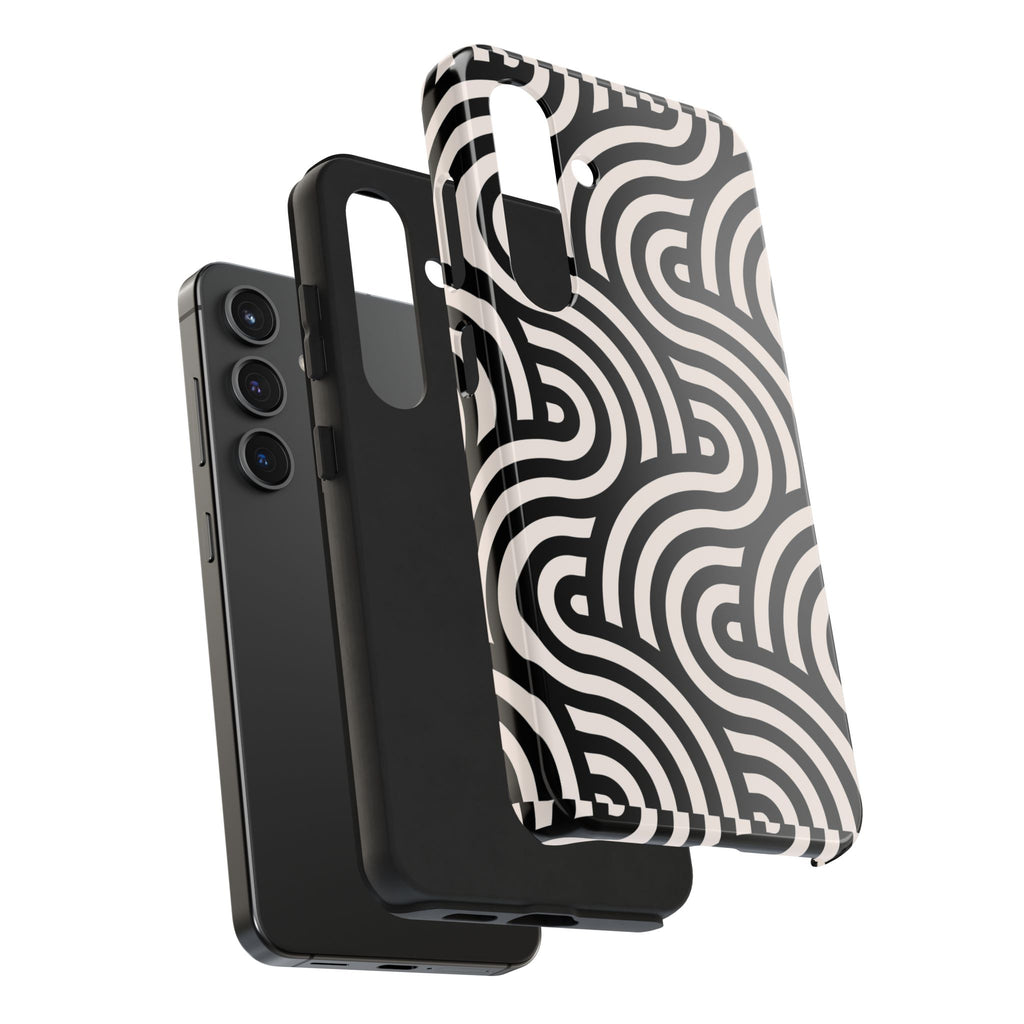Maroon & Blush Striped Tough Phone Case — Durable Protective iPhone Cover