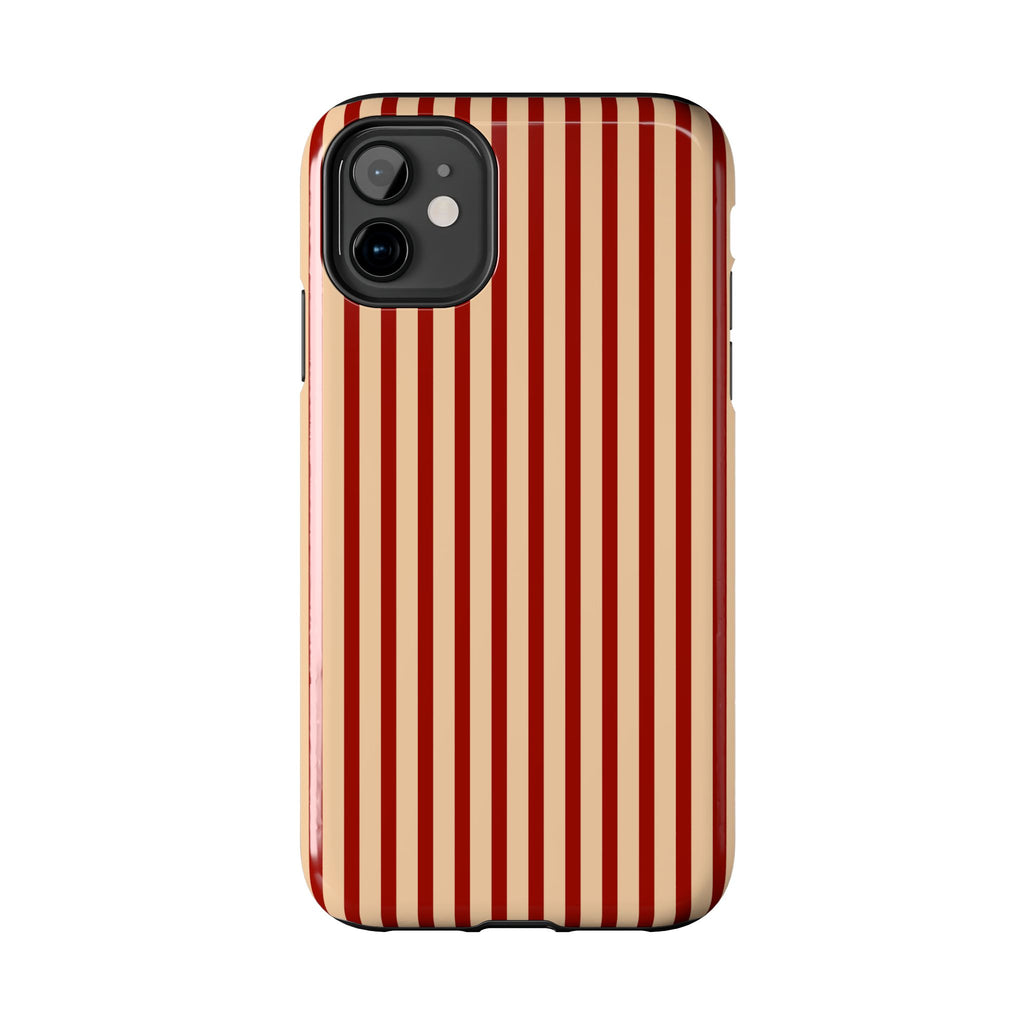 Maroon & Blush Striped Tough Phone Case — Durable Protective iPhone Cover