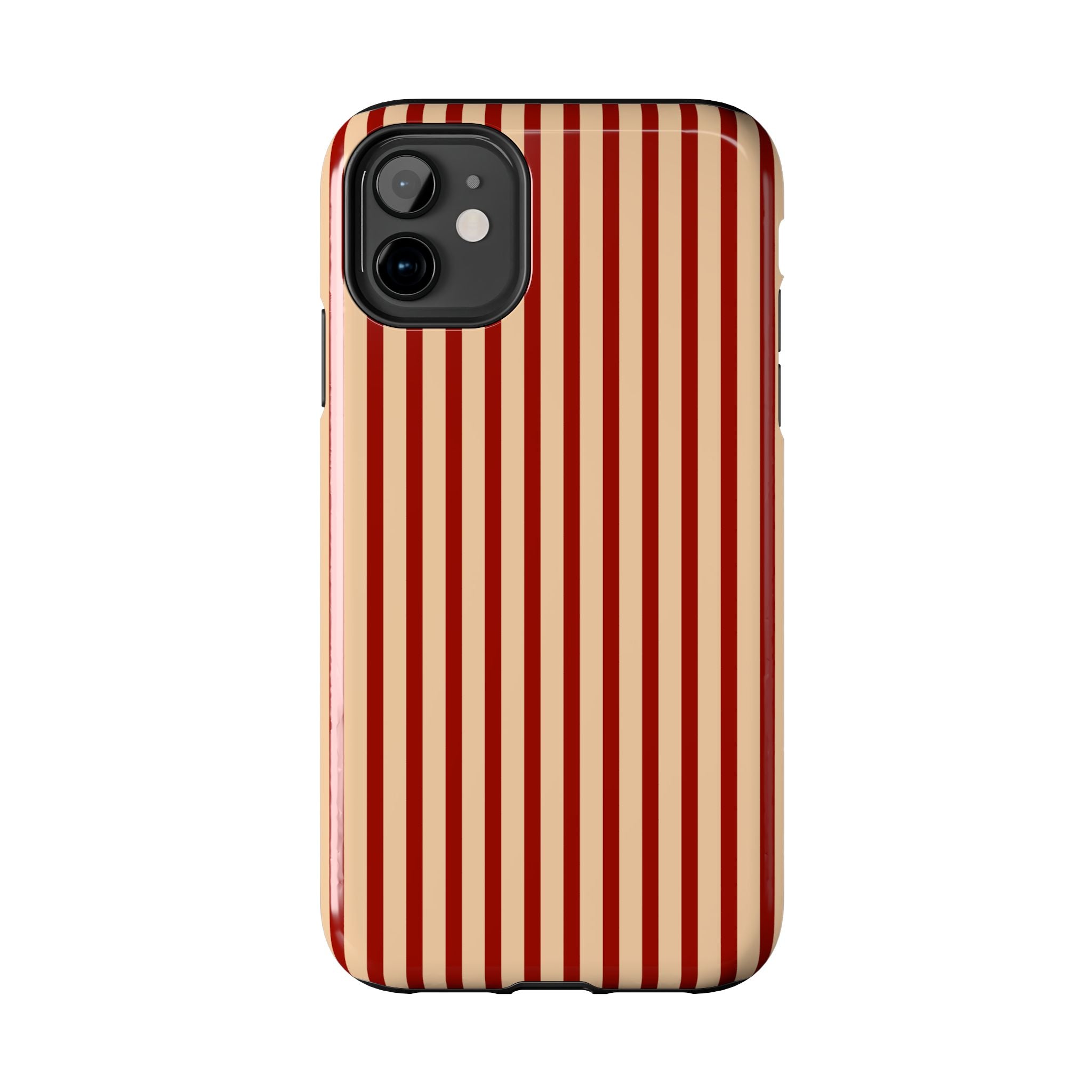 Maroon & Blush Striped Tough Phone Case — Durable Protective iPhone Cover