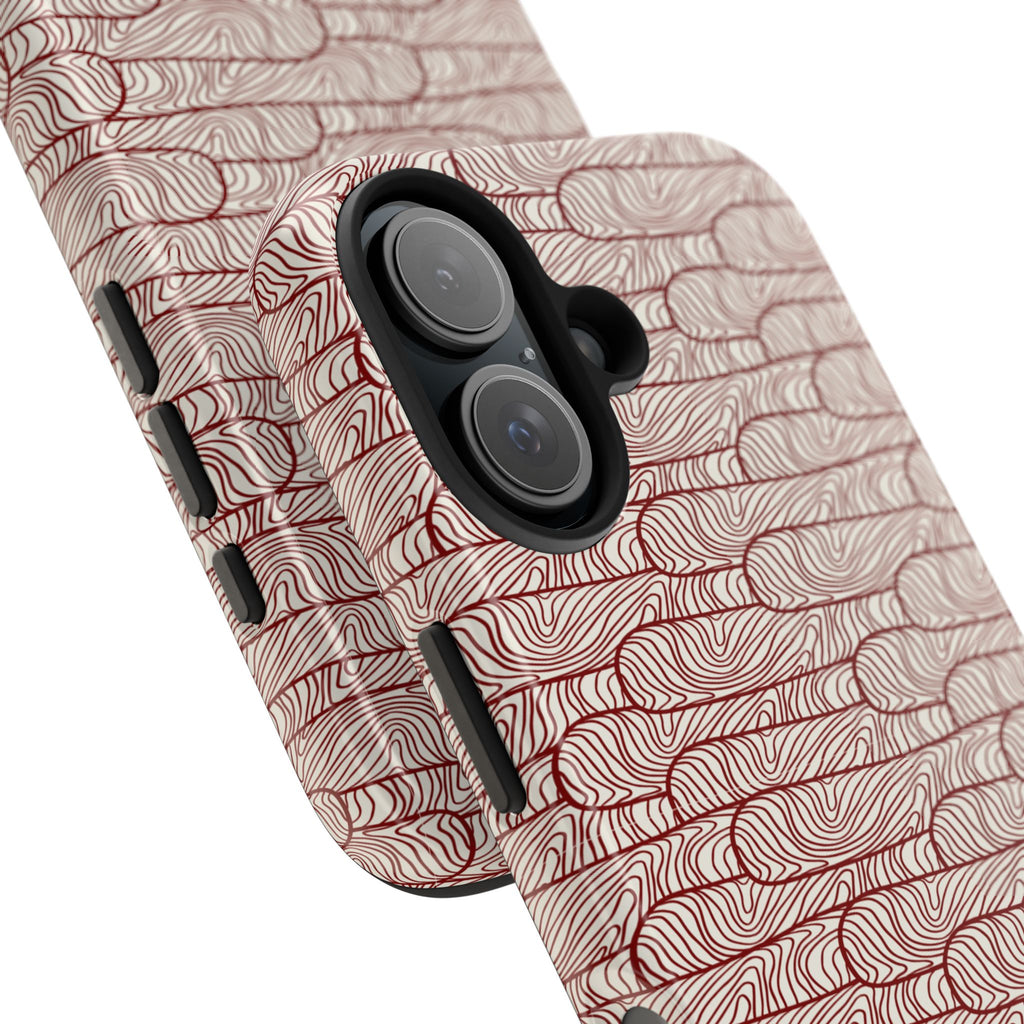 Maroon & Blush Striped Tough Phone Case — Durable Protective iPhone Cover