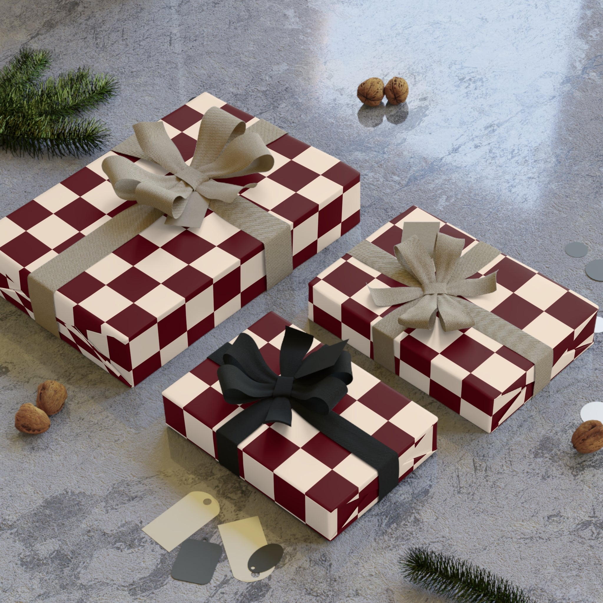 Parlor Check | Burgundy & Cream Checker Wrapping Paper