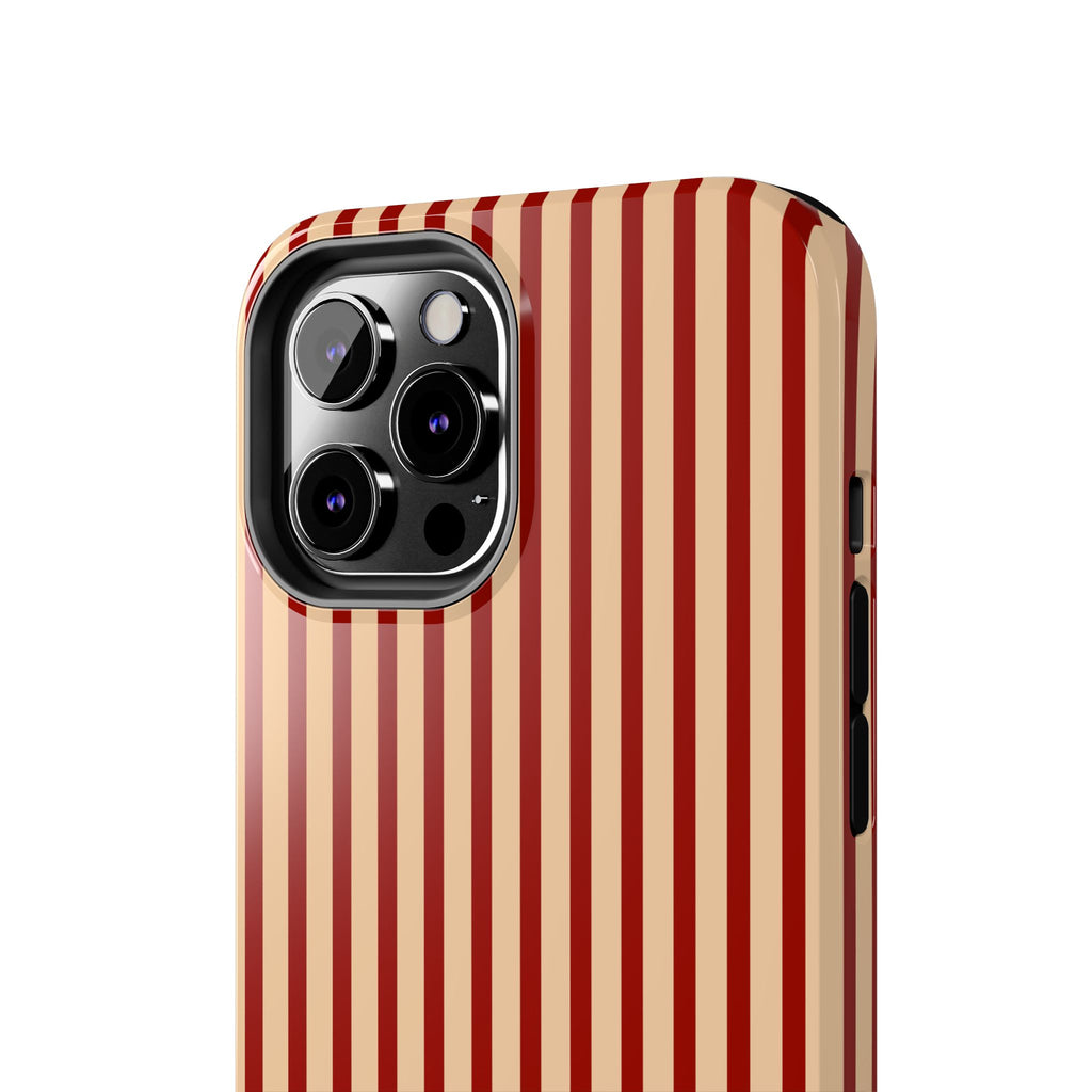 Maroon & Blush Striped Tough Phone Case — Durable Protective iPhone Cover