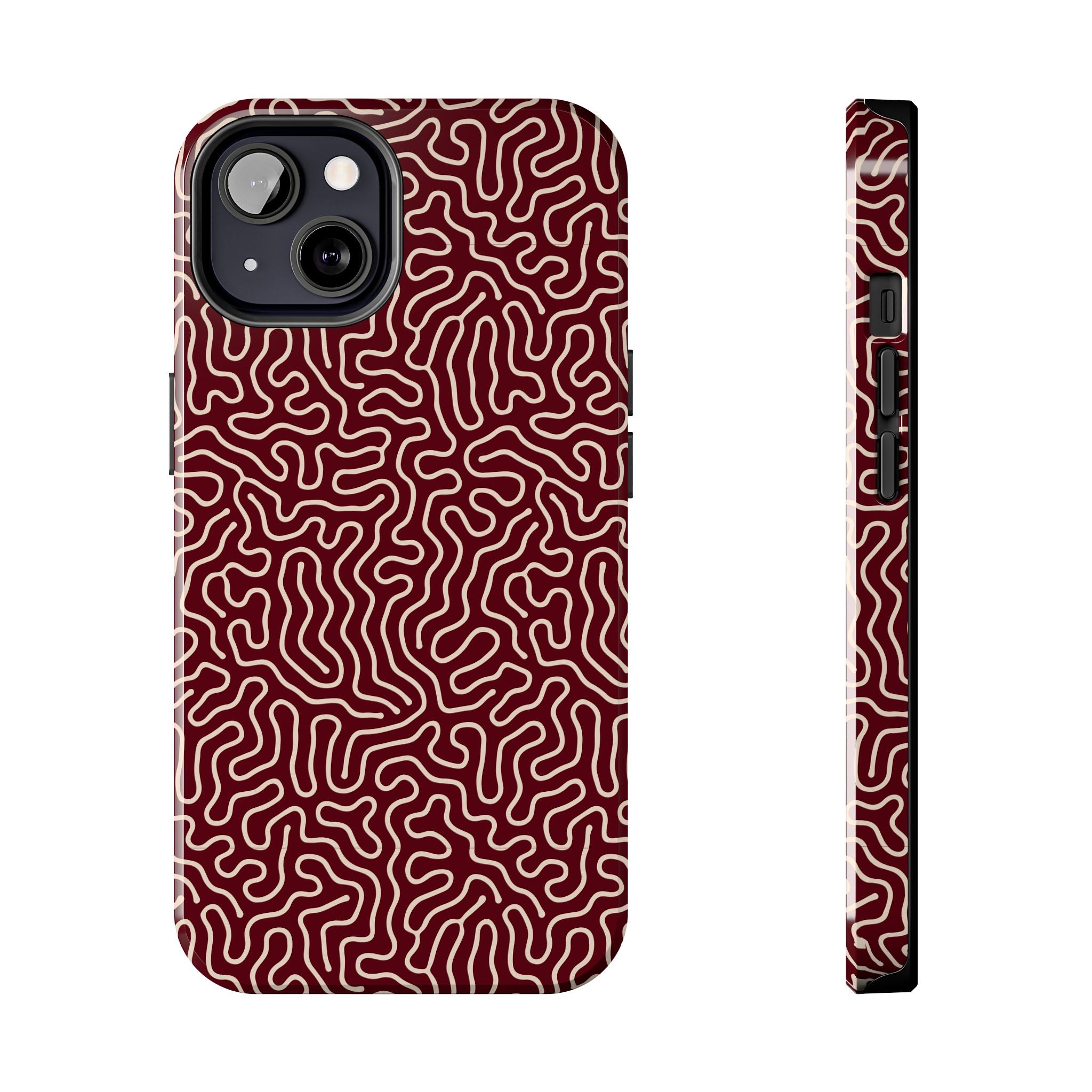 Crimson Reverie | Burgundy Abstract Line Phone Case
