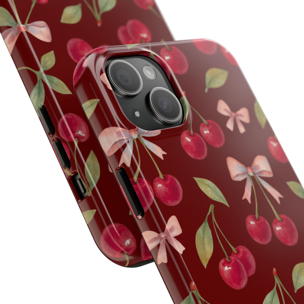 Cherry Kiss | Cherry Bow Print Tough Phone Case
