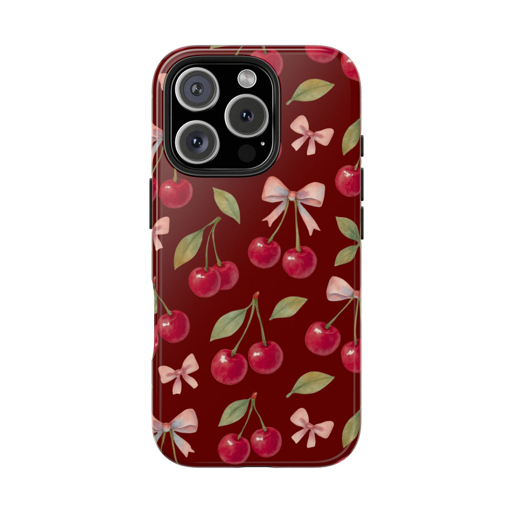 Cherry Kiss | Cherry Bow Print Tough Phone Case