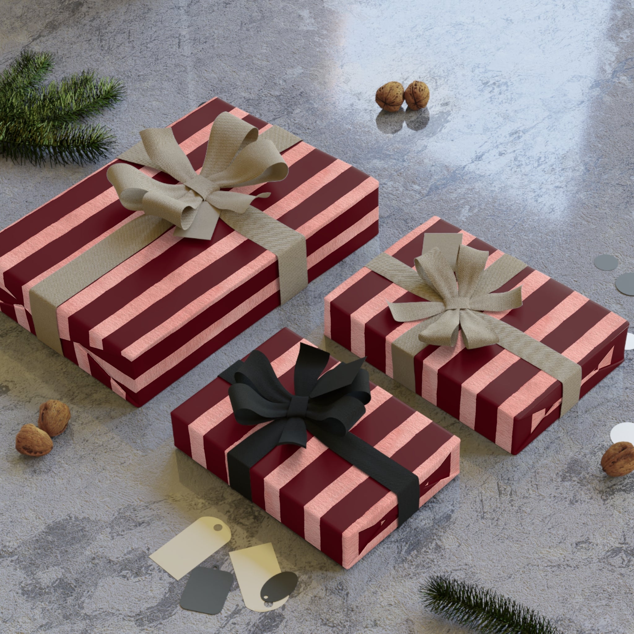 Blush Column | Burgundy & Soft Pink Stripe Wrapping Paper