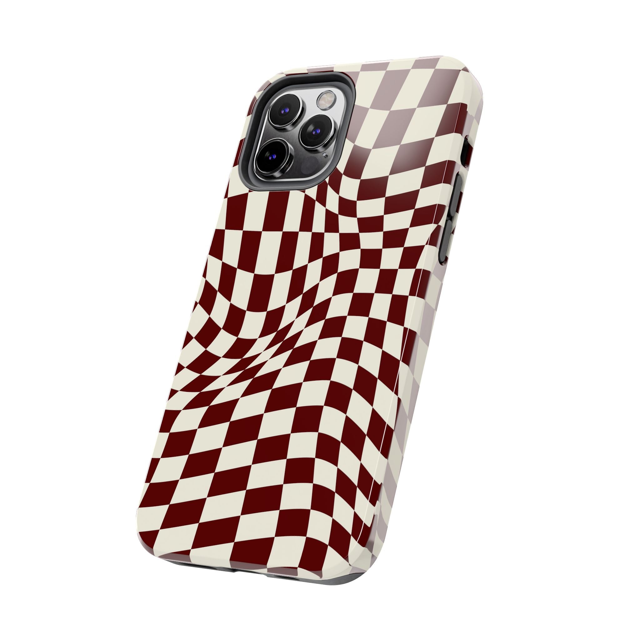 Crimson Warp | Burgundy Distorted Checker Tough  Phone Case