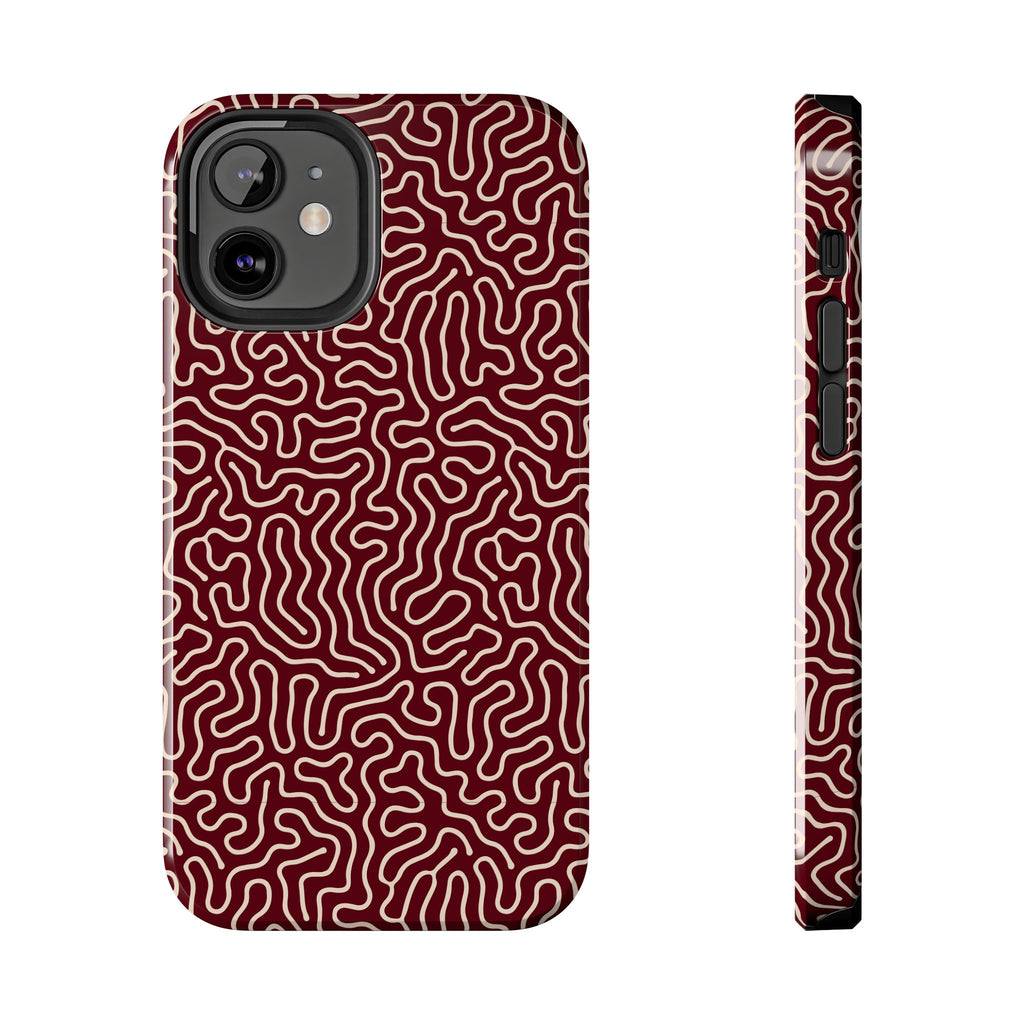 Crimson Reverie | Burgundy Abstract Line Phone Case