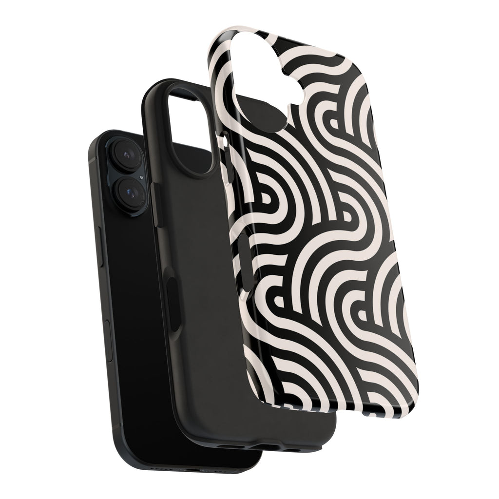 Maroon & Blush Striped Tough Phone Case — Durable Protective iPhone Cover