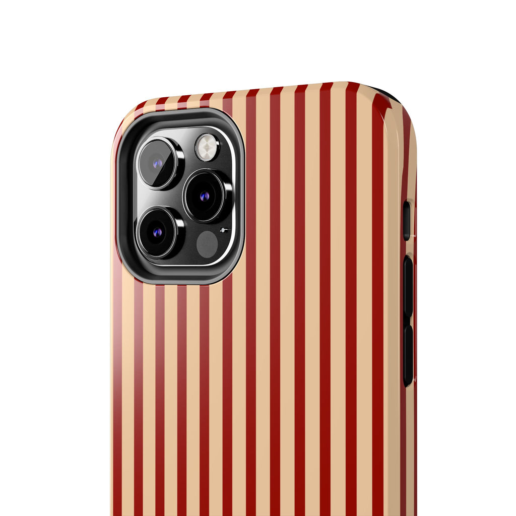 Maroon & Blush Striped Tough Phone Case — Durable Protective iPhone Cover