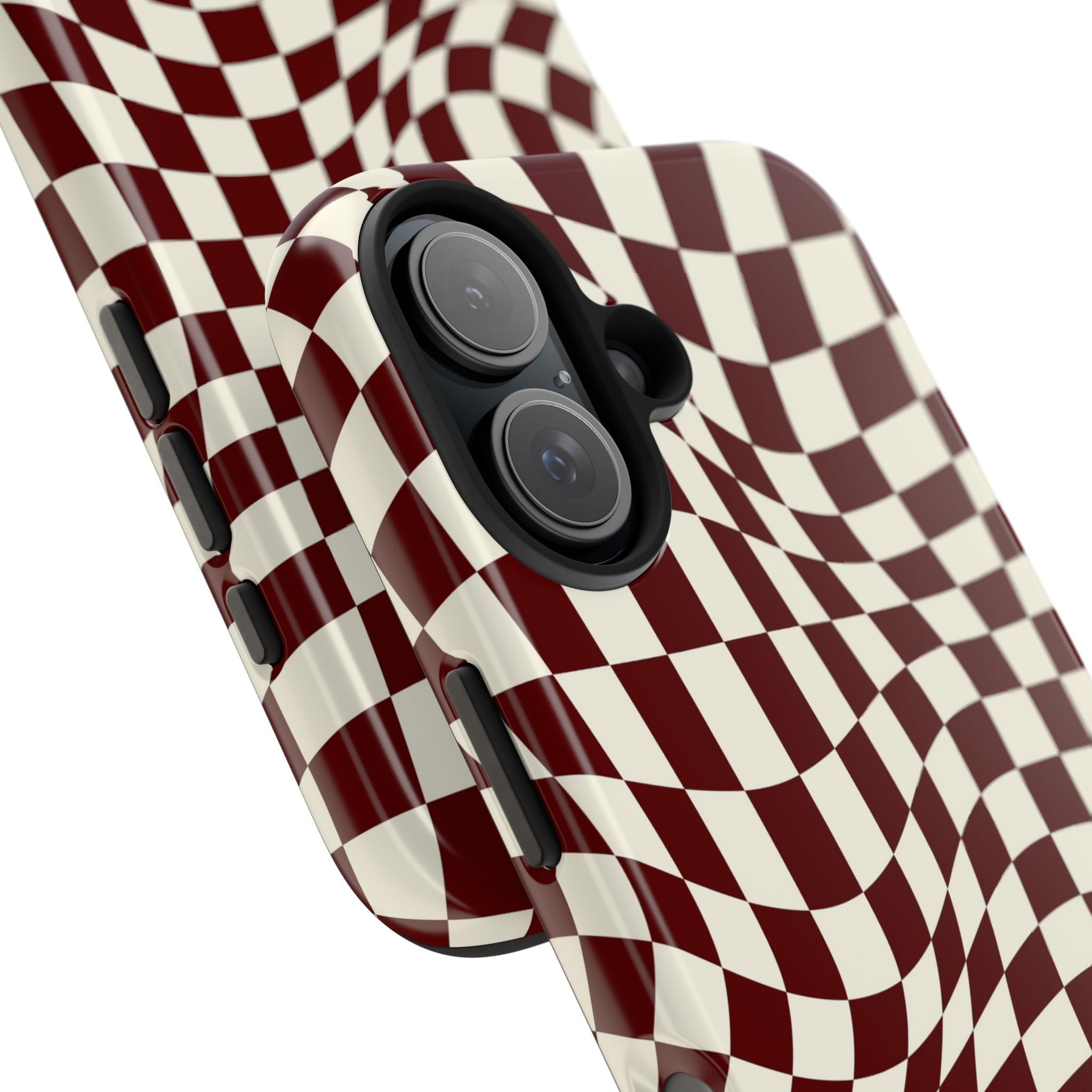 Crimson Warp | Burgundy Distorted Checker Tough  Phone Case
