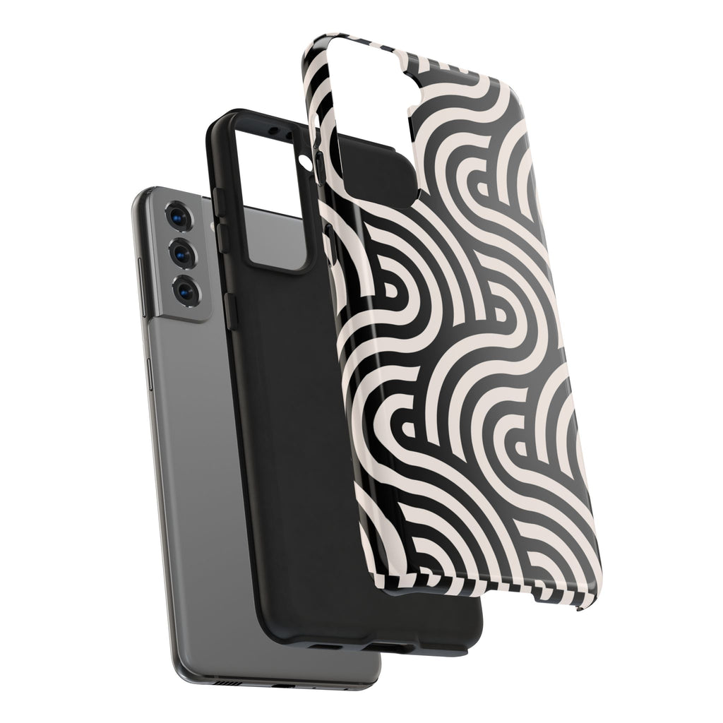 Maroon & Blush Striped Tough Phone Case — Durable Protective iPhone Cover