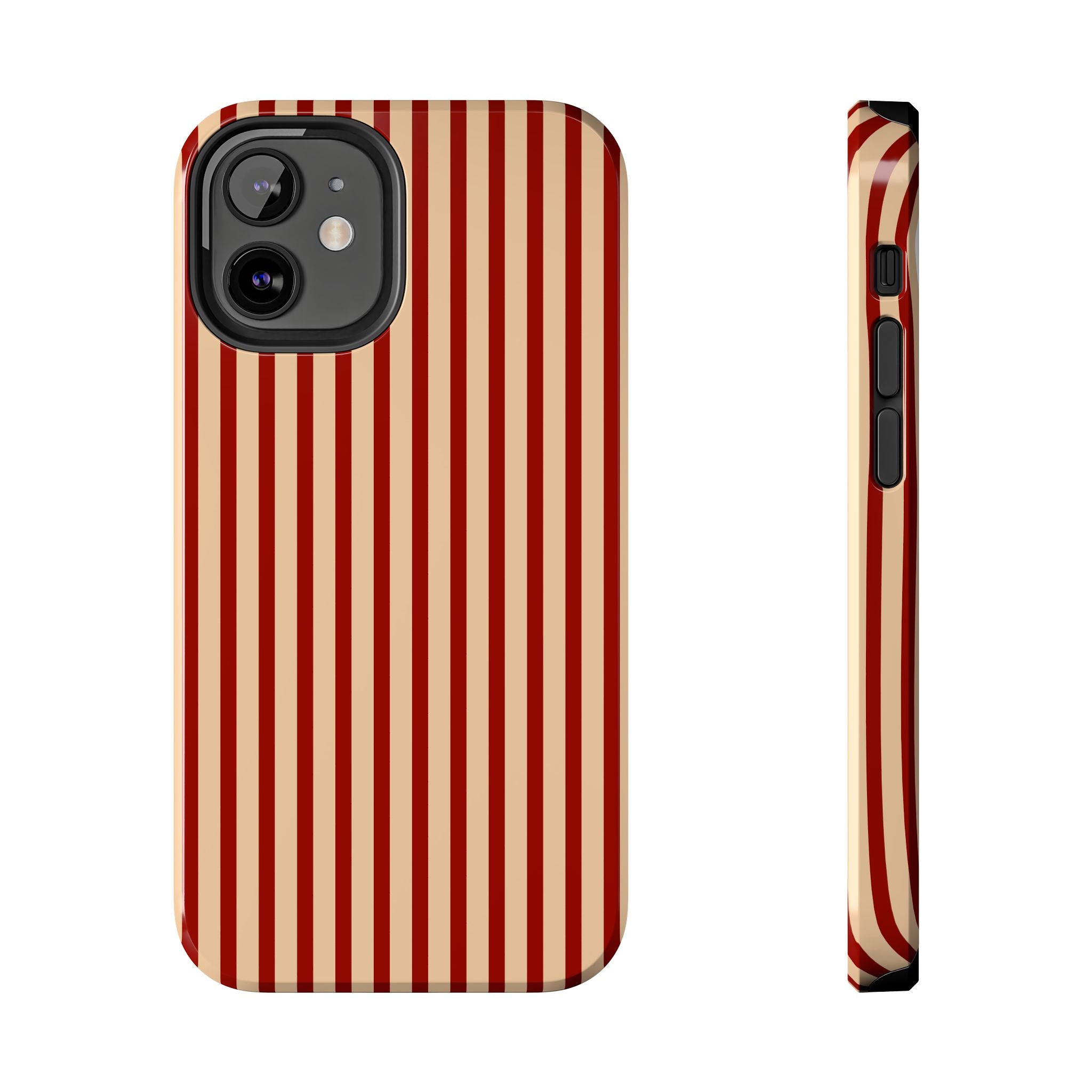 Maroon & Blush Striped Tough Phone Case — Durable Protective iPhone Cover