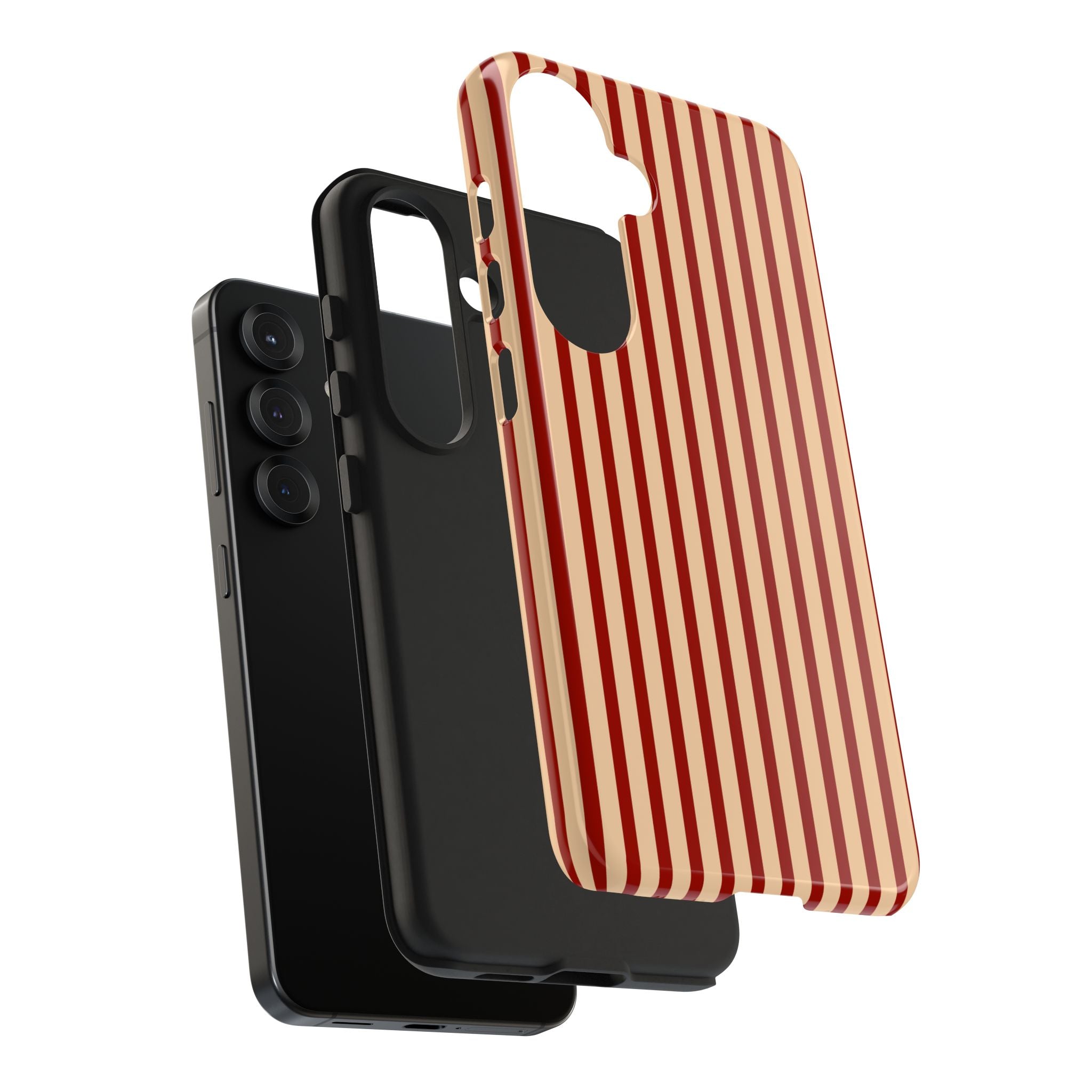 Maroon & Blush Striped Tough Phone Case — Durable Protective iPhone Cover