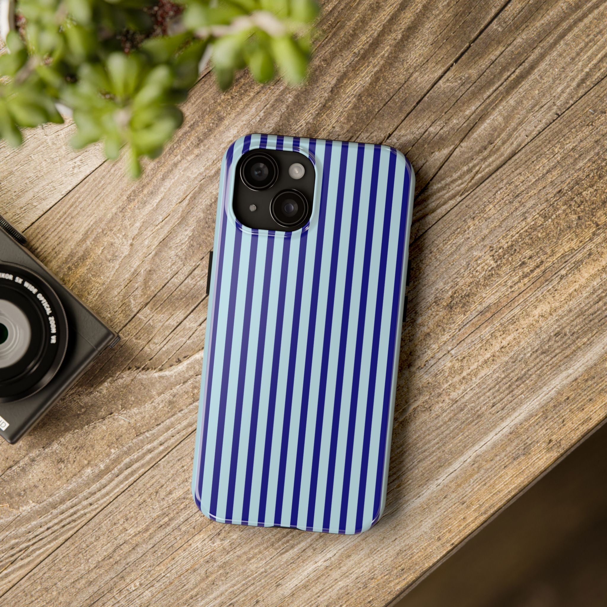 Maroon & Blush Striped Tough Phone Case — Durable Protective iPhone Cover