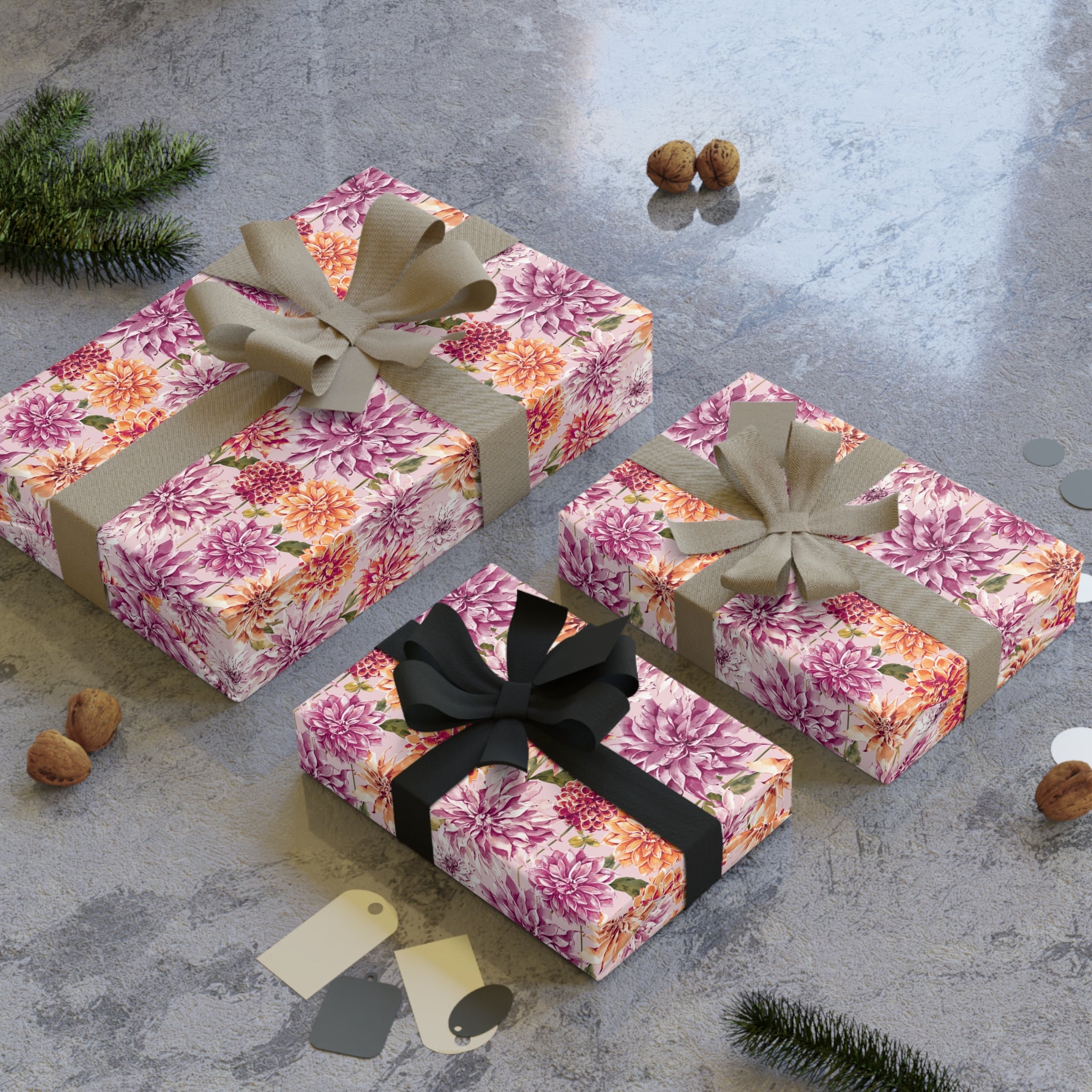 Petal Devotion | Blush Dahlia Floral Wrapping Paper