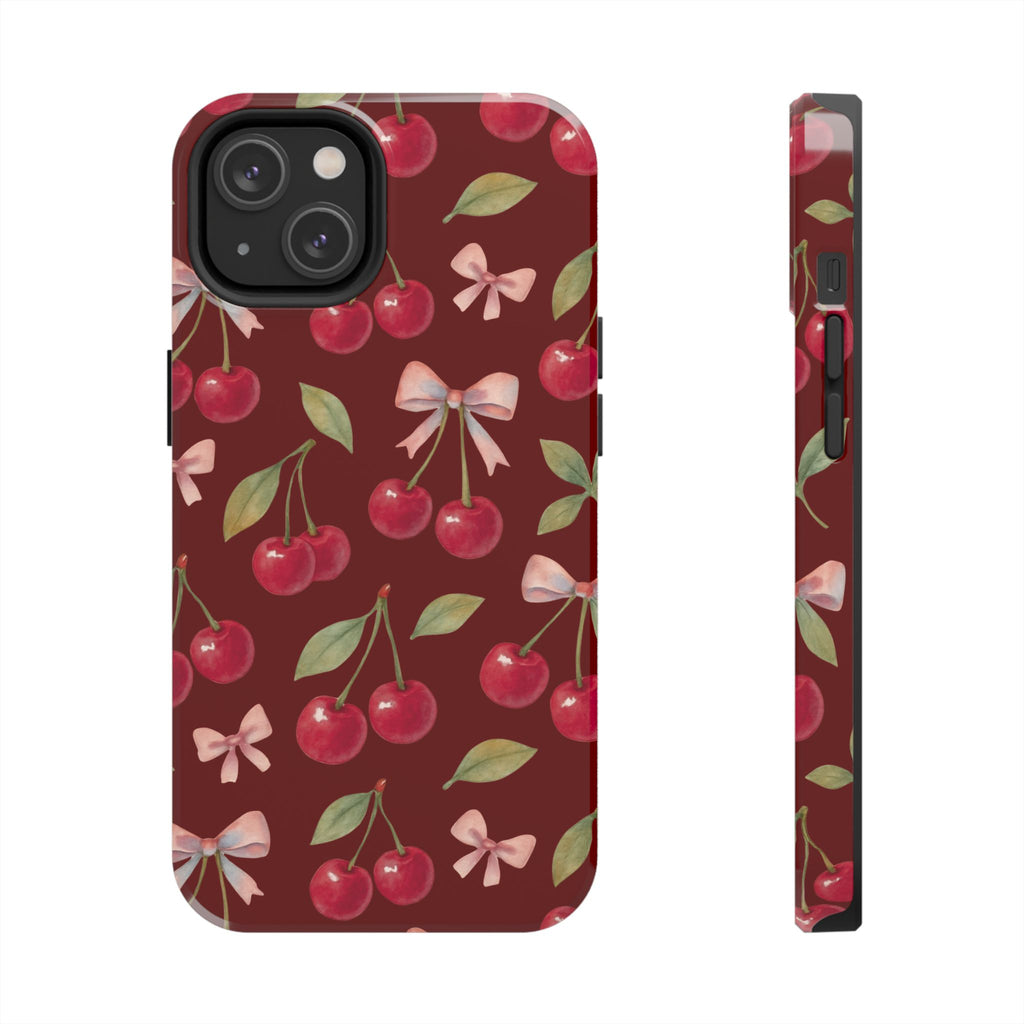 Cherry Kiss | Cherry Bow Print Tough Phone Case