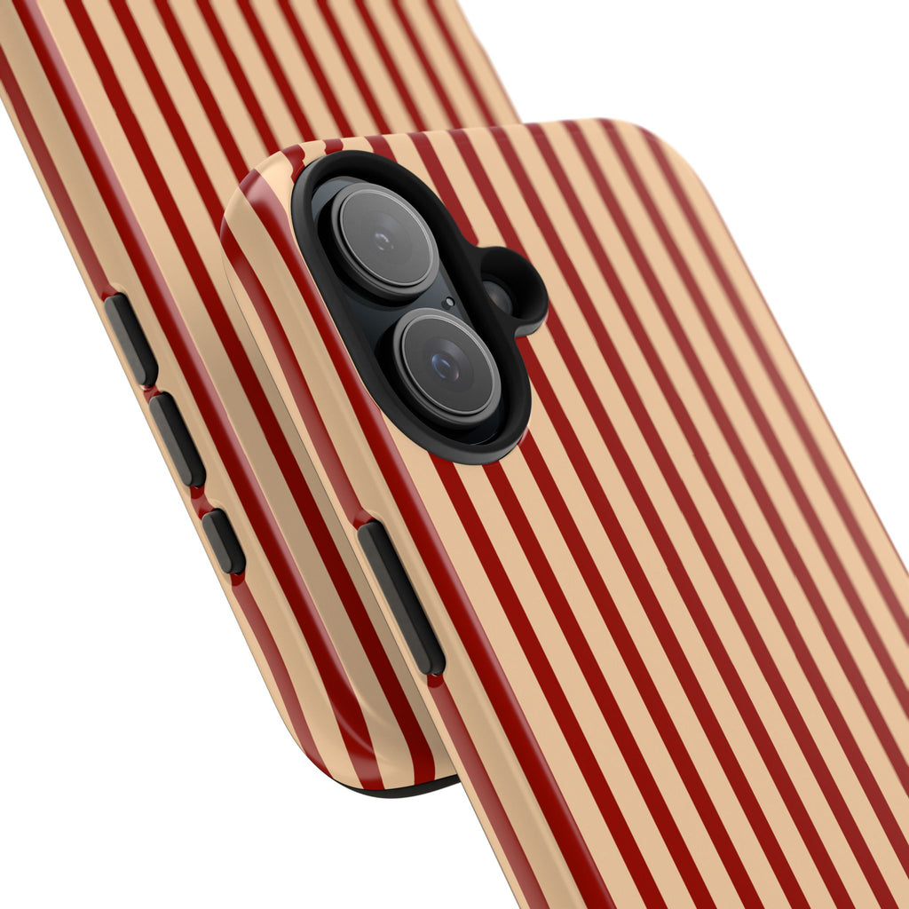 Maroon & Blush Striped Tough Phone Case — Durable Protective iPhone Cover
