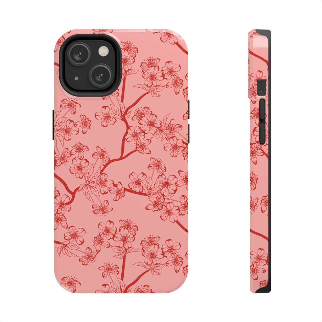 Maroon & Blush Striped Tough Phone Case — Durable Protective iPhone Cover