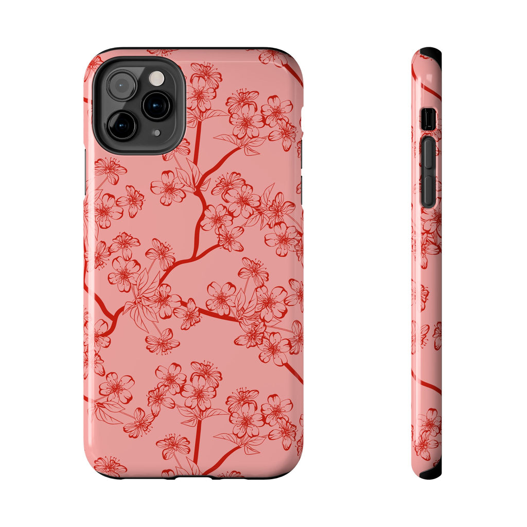 Maroon & Blush Striped Tough Phone Case — Durable Protective iPhone Cover