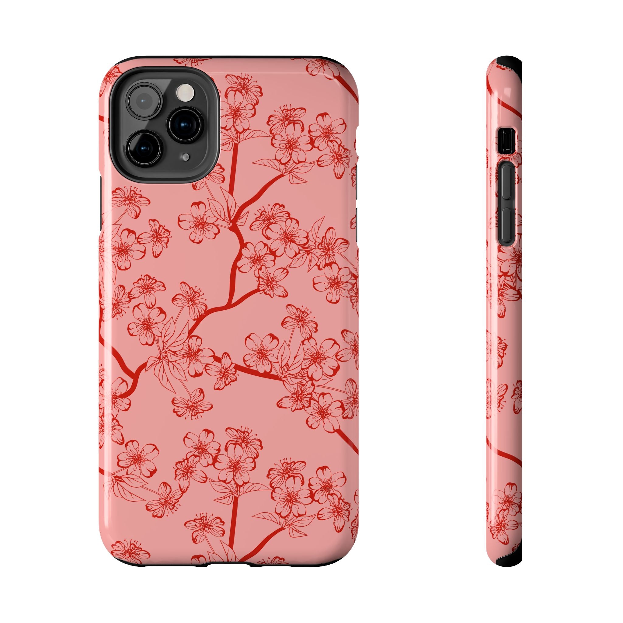 Maroon & Blush Striped Tough Phone Case — Durable Protective iPhone Cover