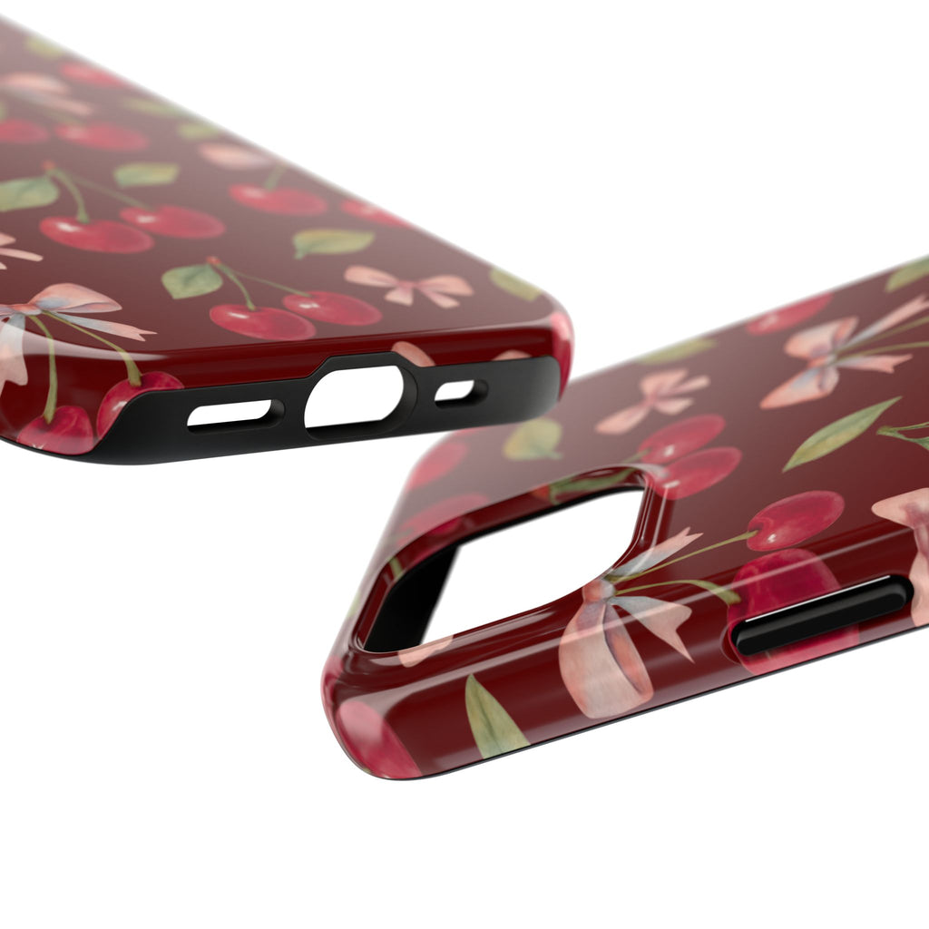 Cherry Kiss | Cherry Bow Print Tough Phone Case