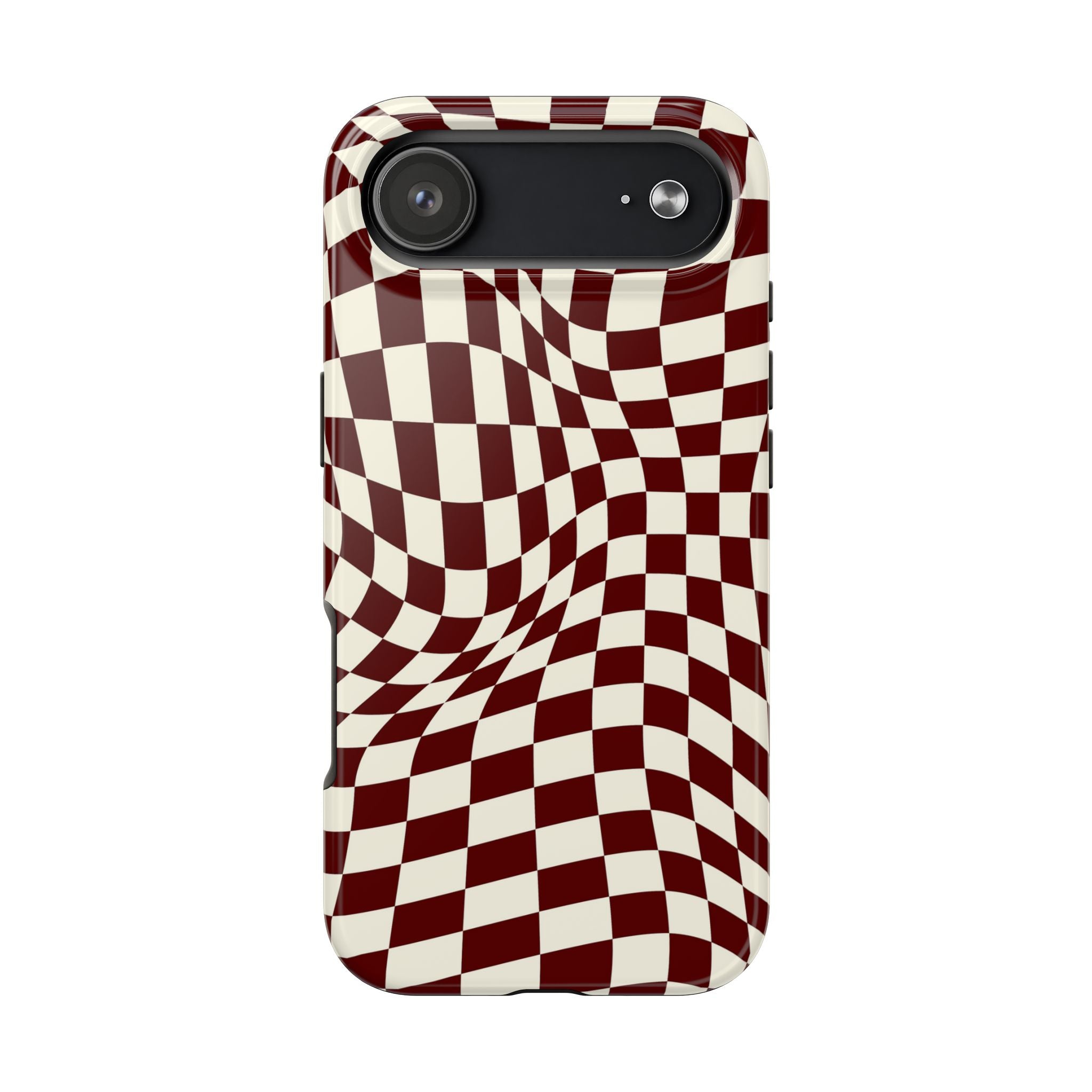 Crimson Warp | Burgundy Distorted Checker Tough  Phone Case