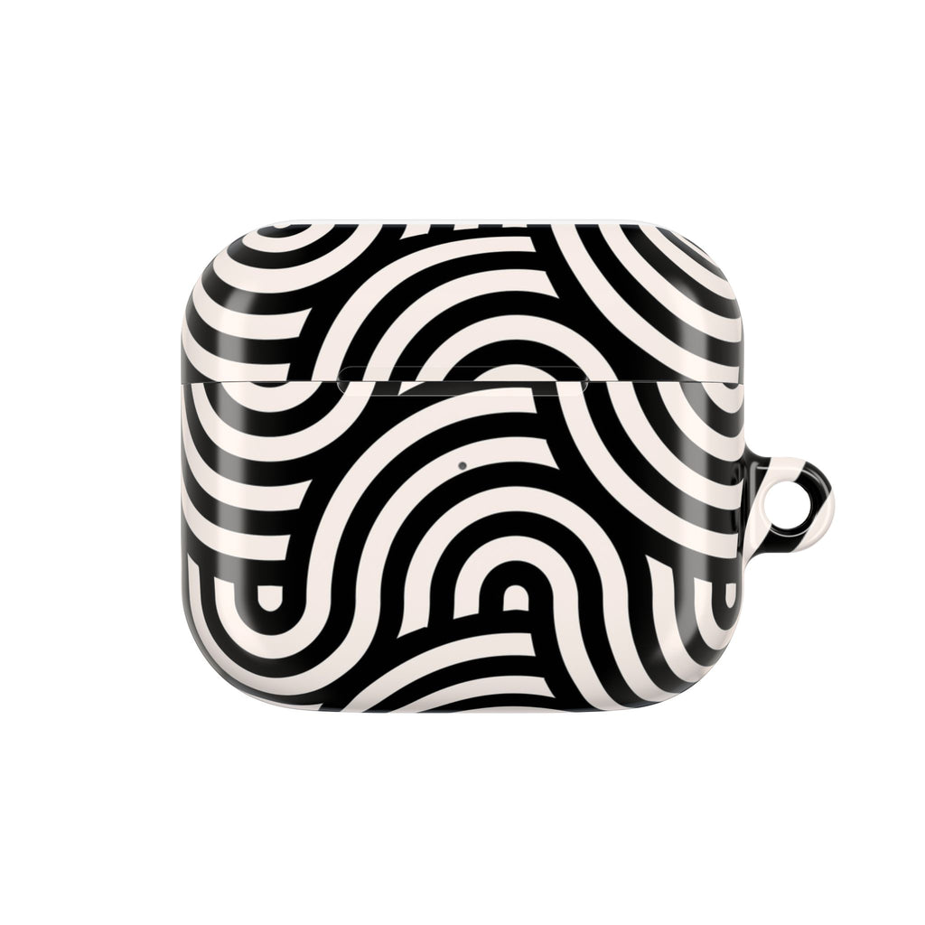 Noir Wave | Black & Cream Retro Curve AirPods Case