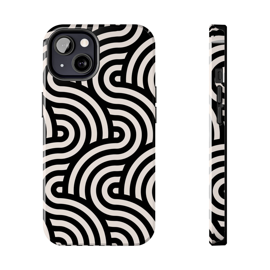 Maroon & Blush Striped Tough Phone Case — Durable Protective iPhone Cover