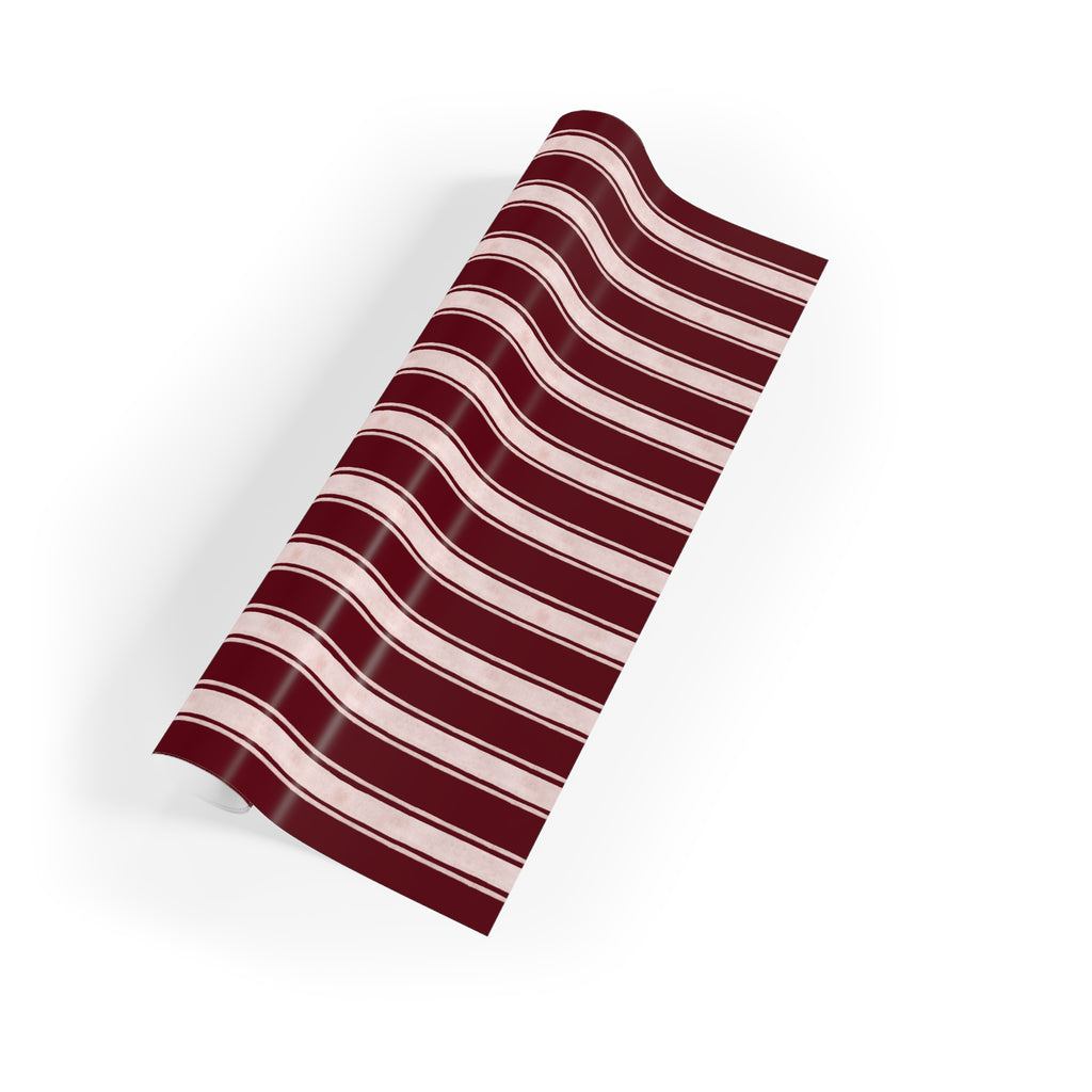 Striped Burgundy Gift Wrap Roll — Classic Vertical Stripe Wrapping Paper for Holidays & Birthdays