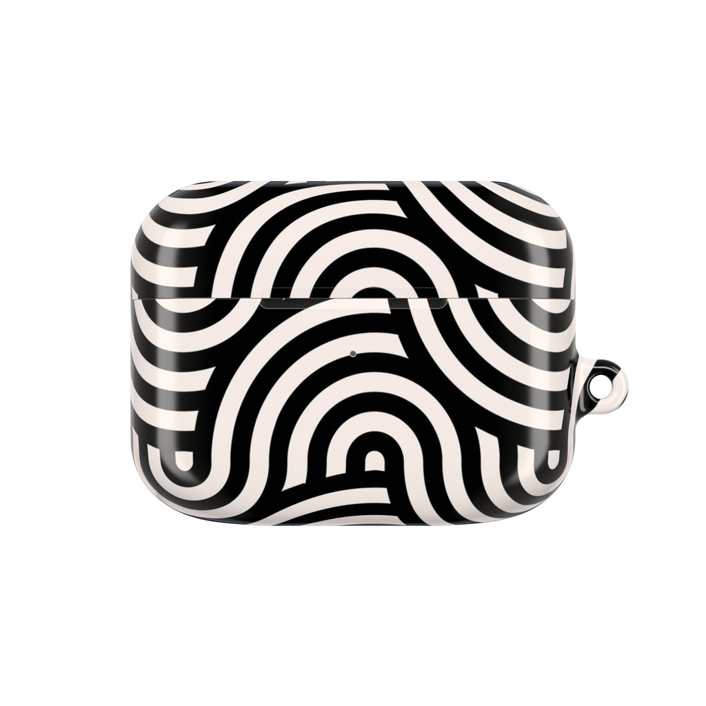 Noir Wave | Black & Cream Retro Curve AirPods Case