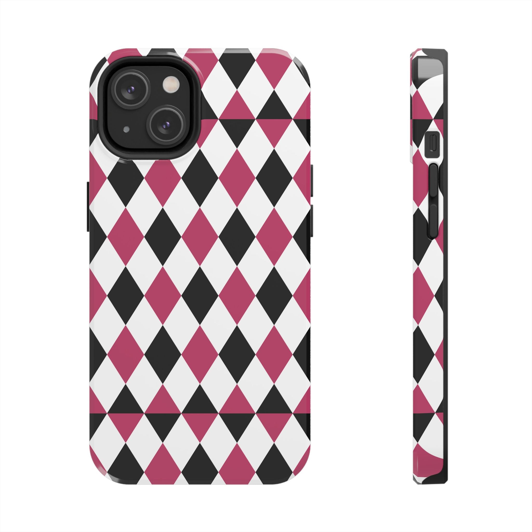 Harlequin Rosé | Pink & Black Diamond Print Tough Phone Case