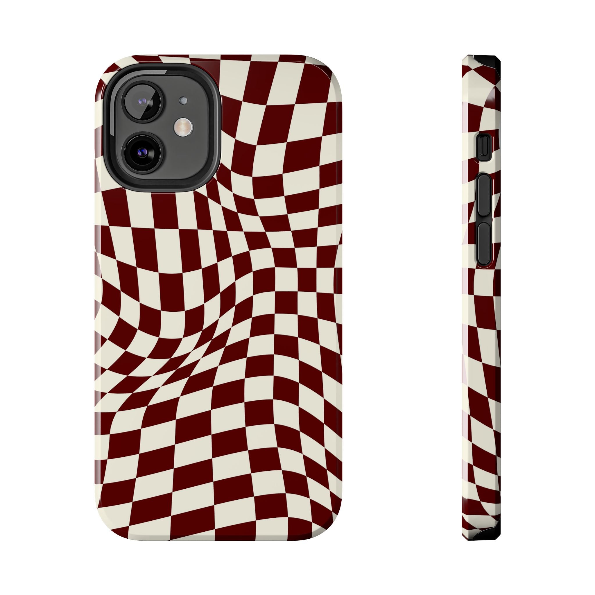 Crimson Warp | Burgundy Distorted Checker Tough  Phone Case