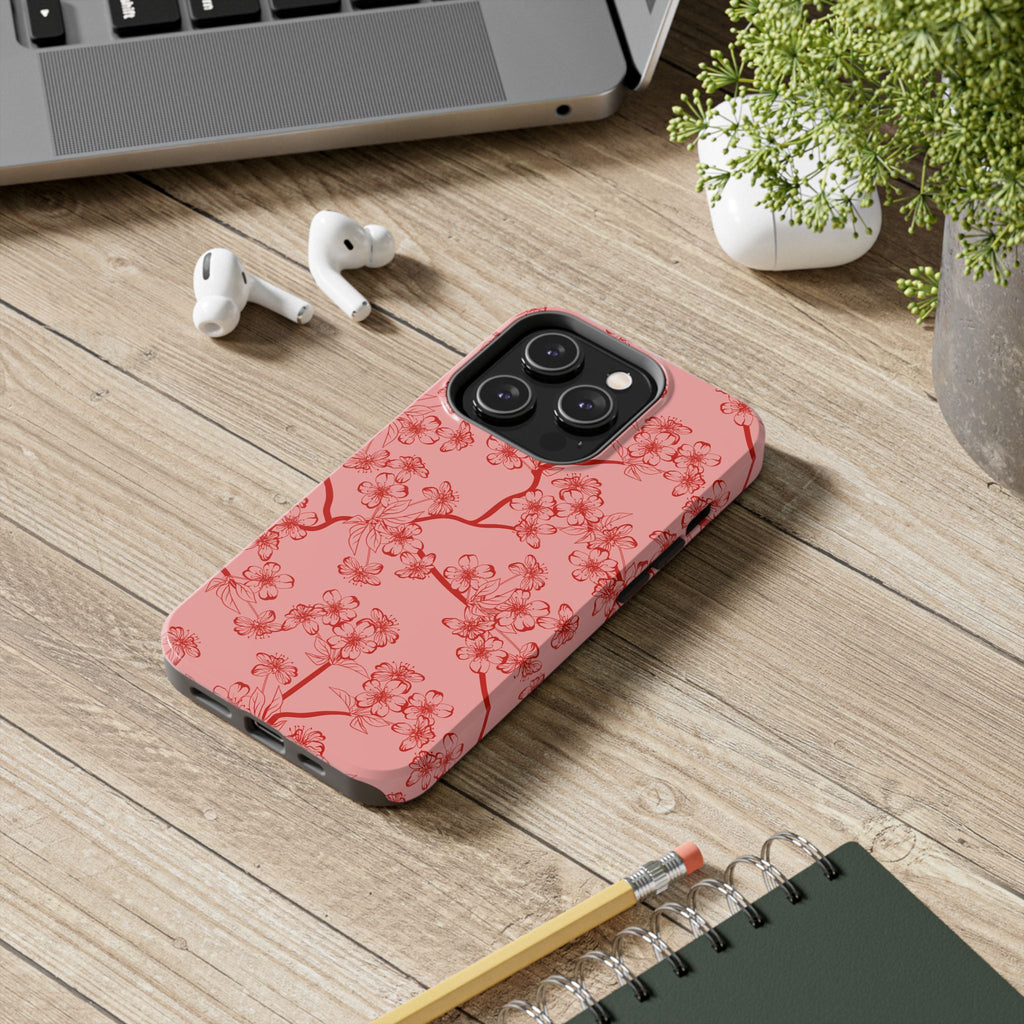 Maroon & Blush Striped Tough Phone Case — Durable Protective iPhone Cover