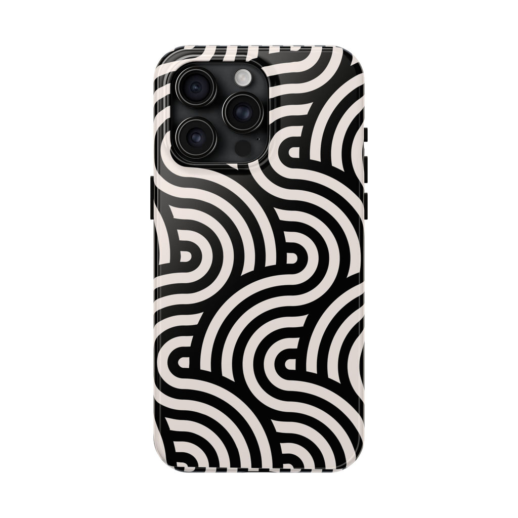 Maroon & Blush Striped Tough Phone Case — Durable Protective iPhone Cover