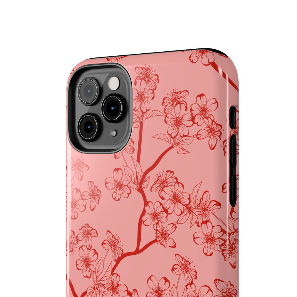 Maroon & Blush Striped Tough Phone Case — Durable Protective iPhone Cover
