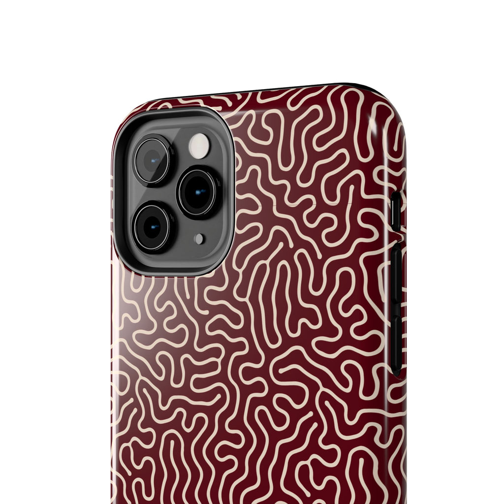 Crimson Reverie | Burgundy Abstract Line Phone Case