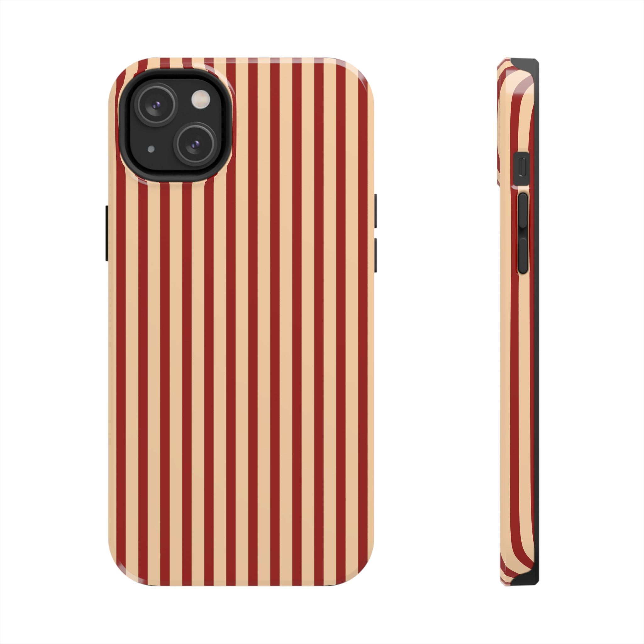 Maroon & Blush Striped Tough Phone Case — Durable Protective iPhone Cover