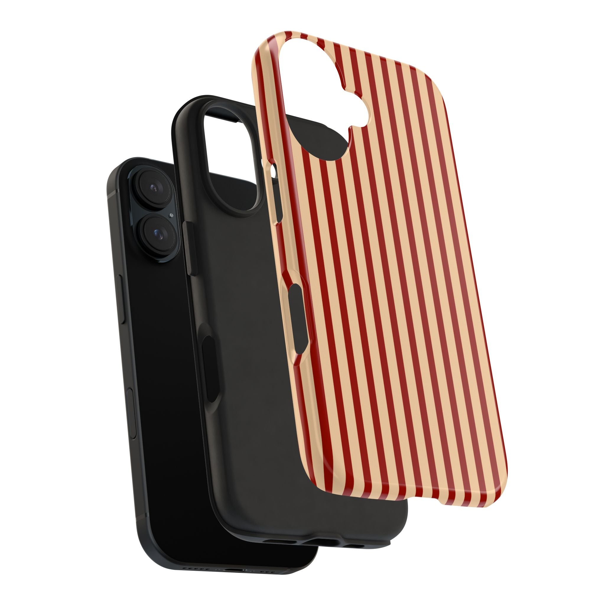 Maroon & Blush Striped Tough Phone Case — Durable Protective iPhone Cover