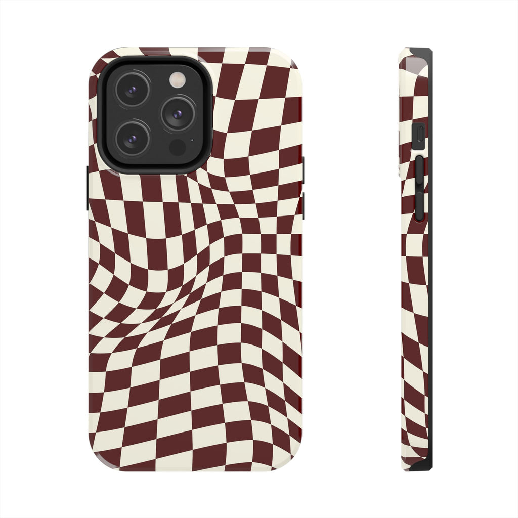 Crimson Warp | Burgundy Distorted Checker Tough  Phone Case