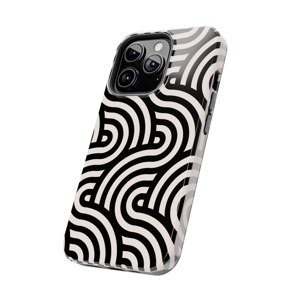 Maroon & Blush Striped Tough Phone Case — Durable Protective iPhone Cover