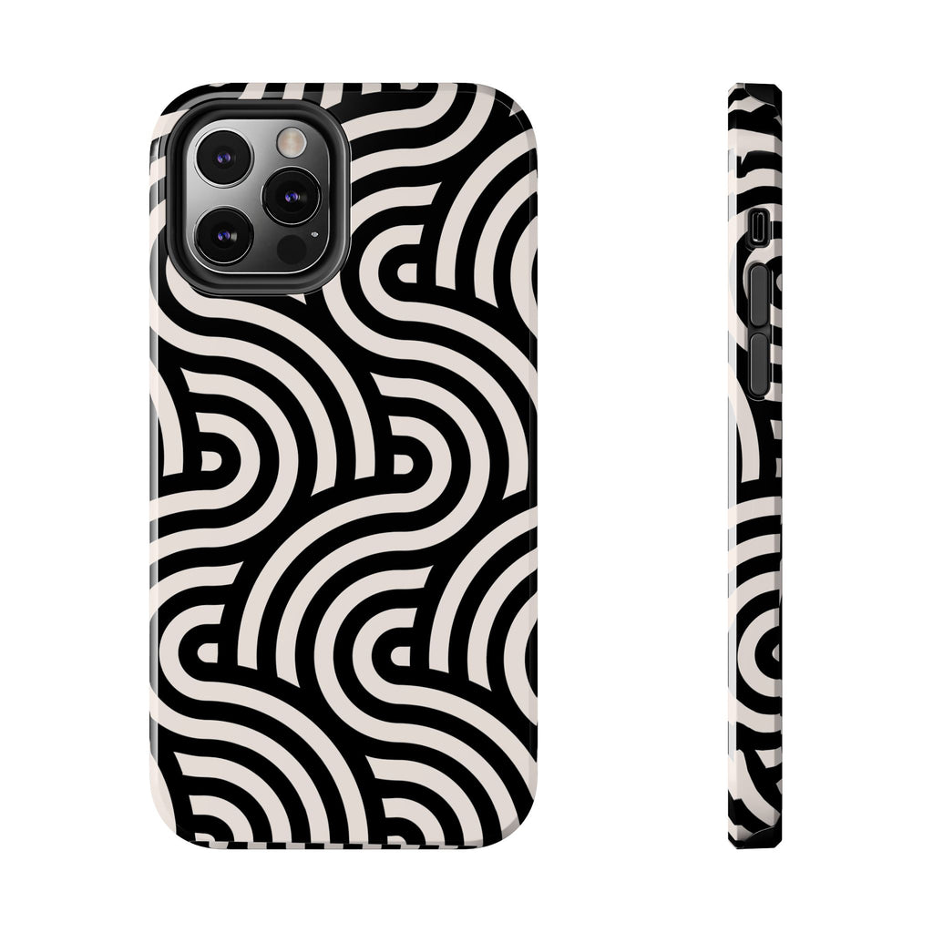 Maroon & Blush Striped Tough Phone Case — Durable Protective iPhone Cover