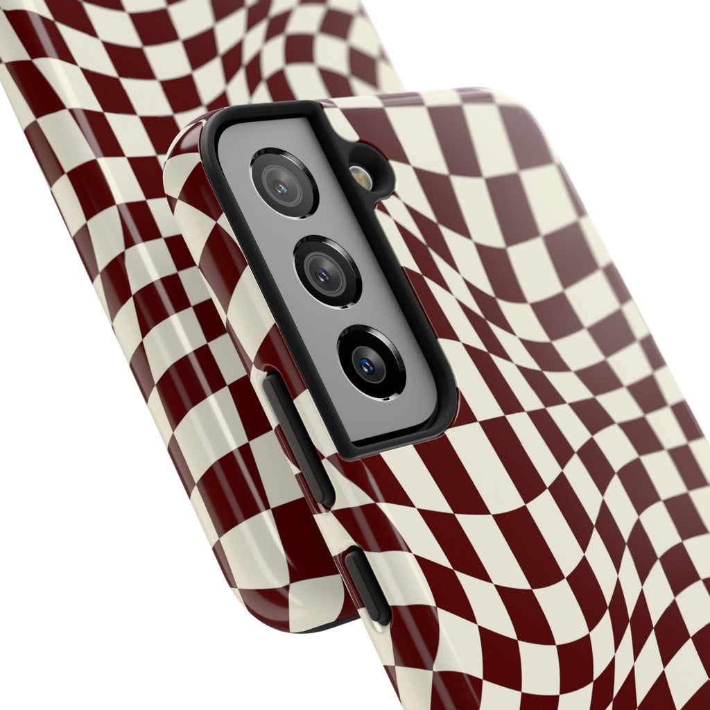 Crimson Warp | Burgundy Distorted Checker Tough  Phone Case